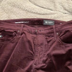 AG Adriano Goldschmied Deep Red velvet Farrah boot crop Flare Pants